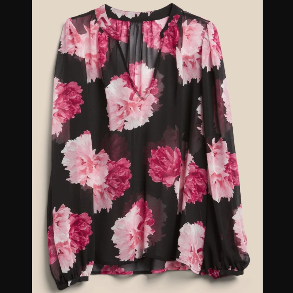 NWT Banana Republic Factory Chiffon Balloon-Sleeve Blouse Size M